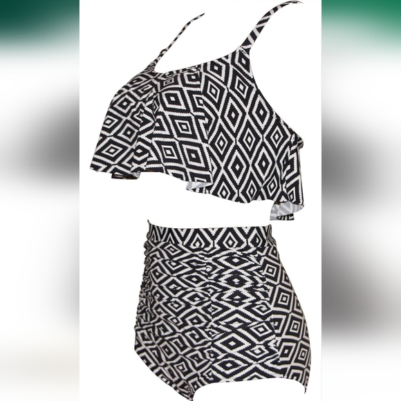 Ruffle High Waisted Soft Comfortable Tankini Pin Up Bikini - Picture 8 of 9